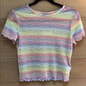 Topshop rainbow t shirt with ruffled edges